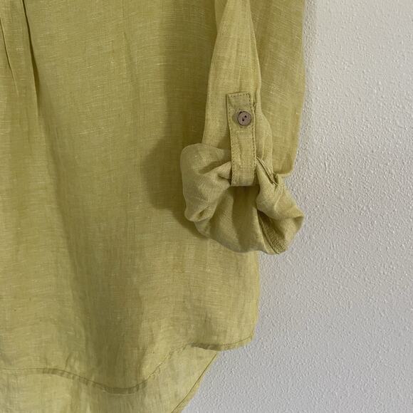 SIGRID OLSEN 100% Linen Tunic Blouse Roll Tab Slv. Citrine Yellow Natural Small‎ - Picture 5 of 9